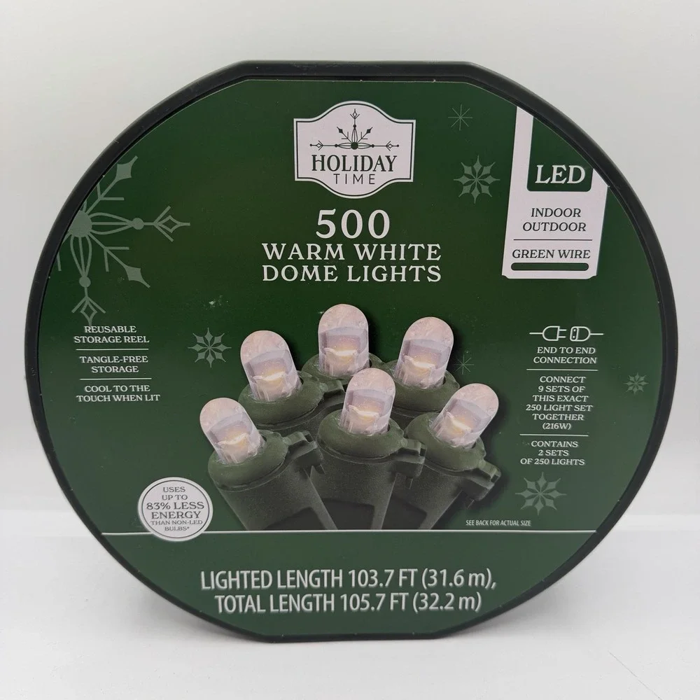 Holiday Time 500-Count Warm White LED Dome String Lights Green Wire 105.7 Ft